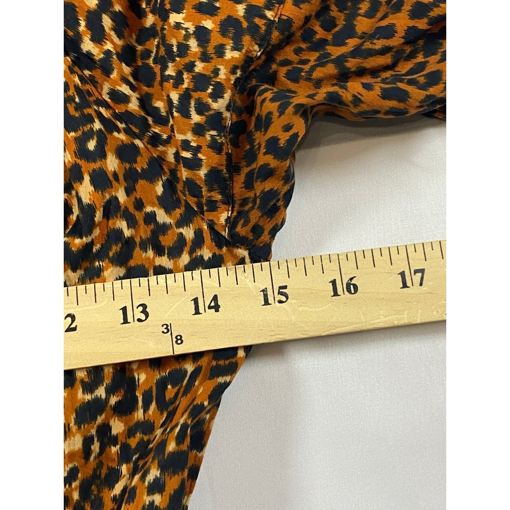 Ulla Johnson Leopard Print Mini Dress Brown V-Neck Puff Sleeve Smocked Waist 2 - Picture 9 of 15